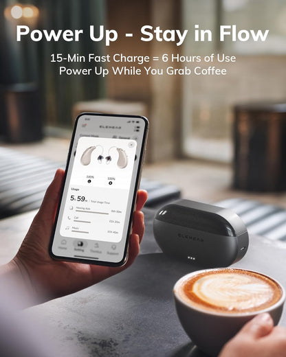 ELEHEAR-Beyond Pro Hearing Aids, Bluetooth Rechargeable OTC Hearing Aids for Seniors and Adults, Premium Sound Algorithm with VocClear 2.0, 30% Clearer Speech, Music Mode & Enhanced App, Champagne Gold