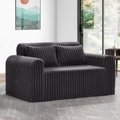 Hobestluk Couch Sofa 2-Seater Foam Sofa Loveseat for Small Spaces Comfy Sofas with Removable Cover Furry Couch with Pillows for Living Room, Bedroom, Apartment, Office (Dark Grey, Loveseat)