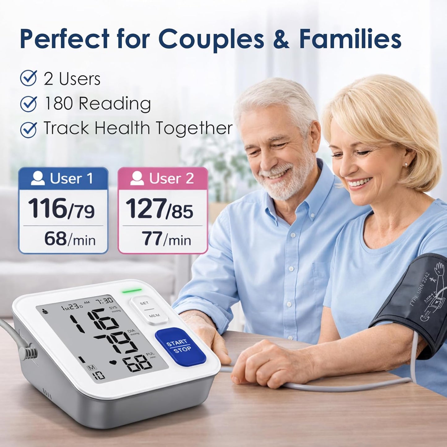 Blood Pressure Monitors for Home Use Upper Arm, Automatic Accurate BP Cuff 9"-17" with 4" LCD Screen, 2 x 90 Memory & HR Detection, Digital BP Machine with USB Cable 4 AAA Batteries & Storage Bag