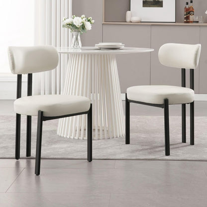 LukeAlon Faux Leather Dining Chairs Set of 6, Modern Curved Back Armless Kitchen Chairs with Black Metal Legs Upholstered Dining Room Chairs Reception Guests Chair for Restaurant Office, White