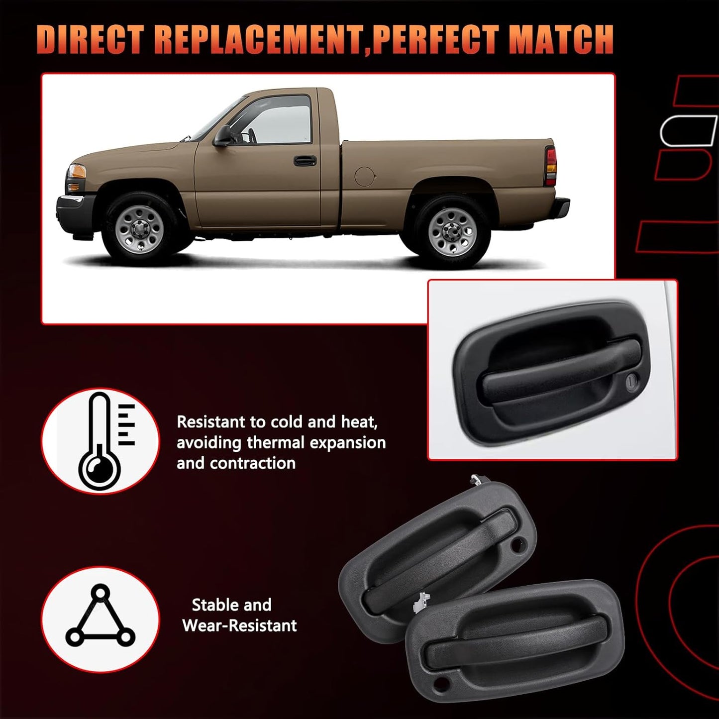 Exterior Door Handles, w/Lock Cylinders & Keys Compatible With Chevy GMC Cadillac Vehicle 1999-2007 Silverado Suburban Tahoe Avalanche, Sierra Yukon, Escalade Replaces# 15034985, 15034986 (2Pair)
