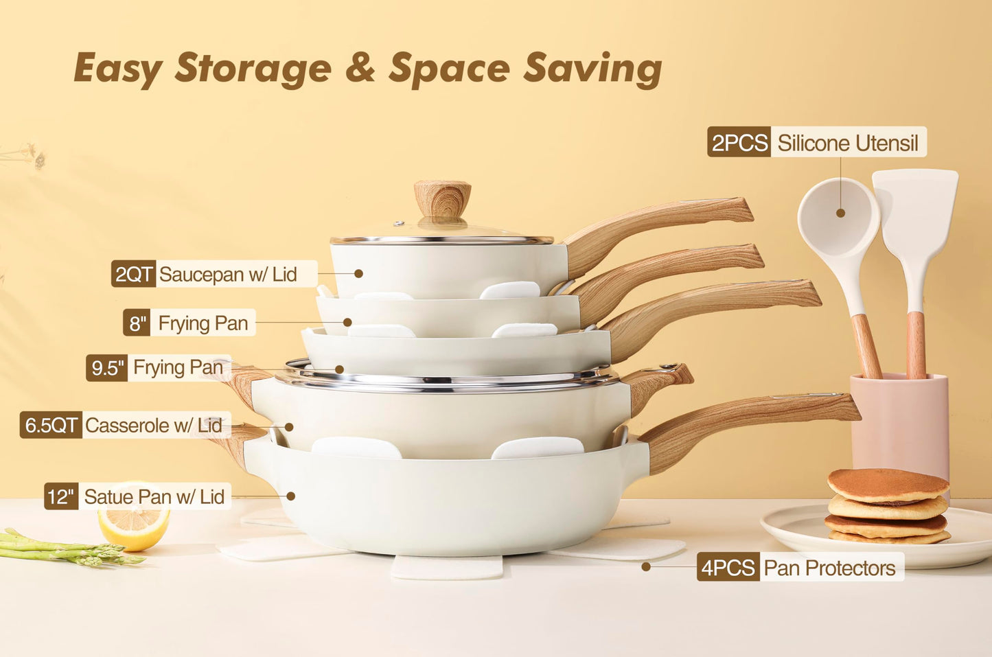SENSARTE Ceramic Non-Stick Cookware Set, 14 Pieces