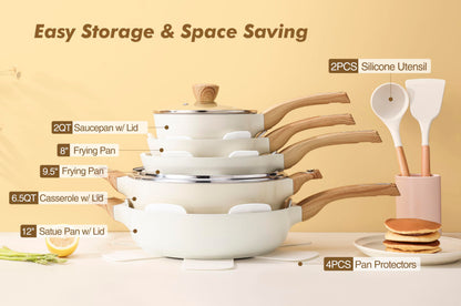SENSARTE Ceramic Non-Stick Cookware Set, 14 Pieces