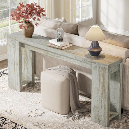 Tribesigns 70.9-Inch Extra Long Console Table, Farmhouse Wood Sofa Table Behind Couch, Narrow Entryway Accent Table for Living Room, Hallway, Entrance, Foyer (Distressed White)