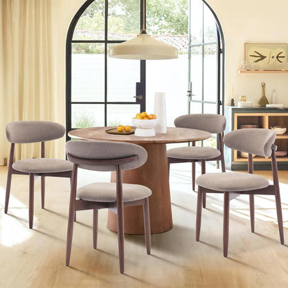 COLAMY Wooden Dining Chairs Set of 4, Modern Fabric Upholstered Dining Room Chair, Farmhouse Kitchen Chairs with Foot Pegs, Camel
