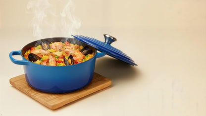 Cast Iron Dutch Oven Pot with Lid – Deep Cooking Pot for Bread, Stews, Casseroles – Oven Safe Cookware, Kitchen Essential & Wedding Gift – Compatible with All Heat Sources (Blue)