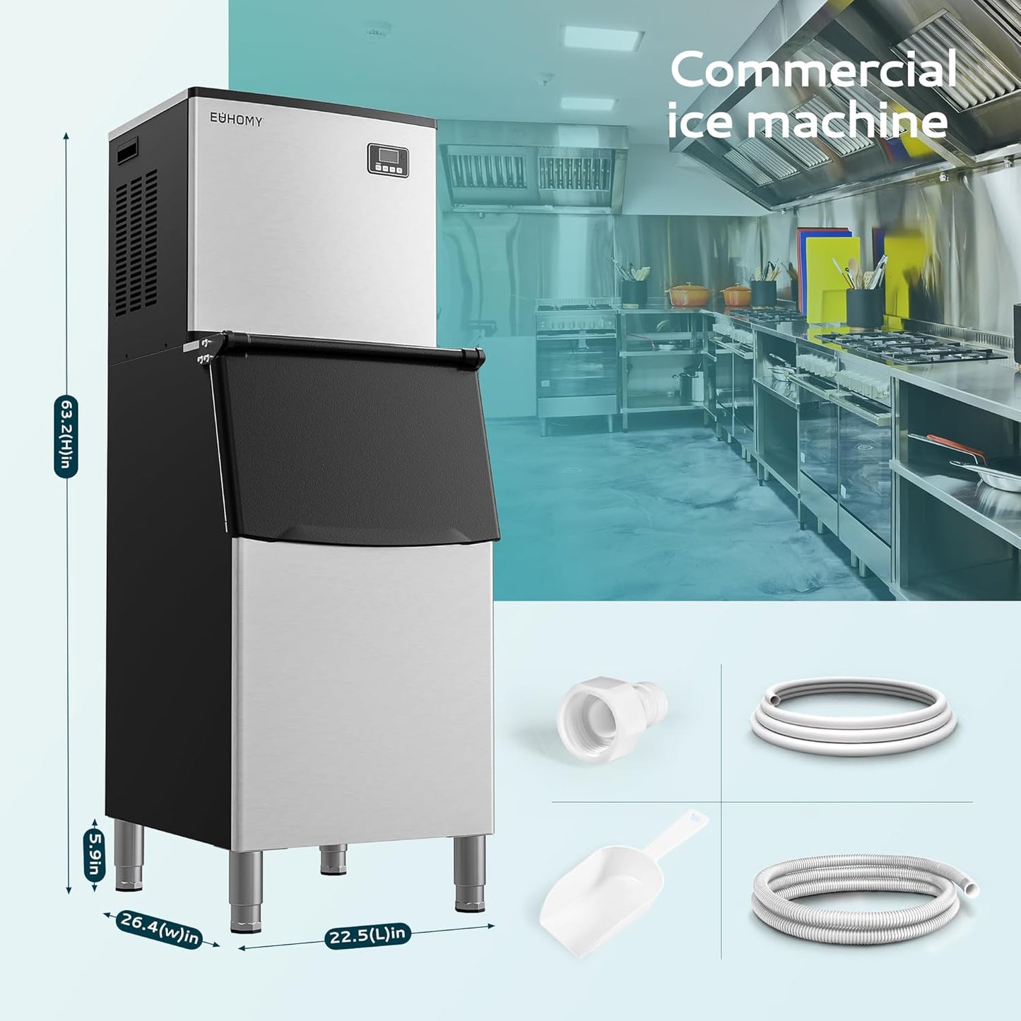 EUHOMY Commercial Ice Maker Machine 400Lbs/24H,ETL Approval, Industrial Ice Machine, 250Lbs Storage, Ice Ready in 11-20min, Stainless Steel Ice Maker for Bar/Cafe/Restaurant/Business