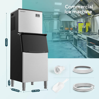 EUHOMY Commercial Ice Maker Machine 400Lbs/24H,ETL Approval, Industrial Ice Machine, 250Lbs Storage, Ice Ready in 11-20min, Stainless Steel Ice Maker for Bar/Cafe/Restaurant/Business