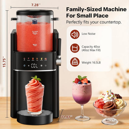 Slushie Machine, Ice Cream Maker, Slushy Machine for Home and Families, No ice needed with Rapid Chill & Temperature Control, Multi-function for Margarita, Frappé, Easy to Clean, Black