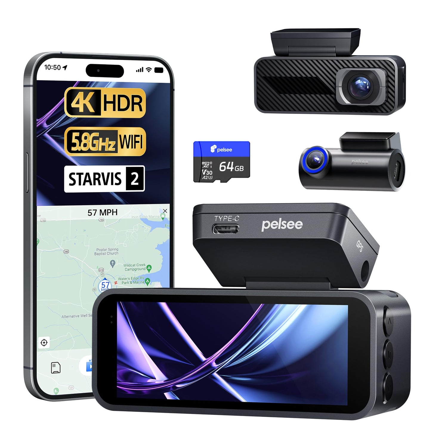 PELSEE P1 Pro 4K Dual Dash Cam with Night Vision & GPS