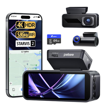 PELSEE P1 Pro 4K Dual Dash Cam with Night Vision & GPS