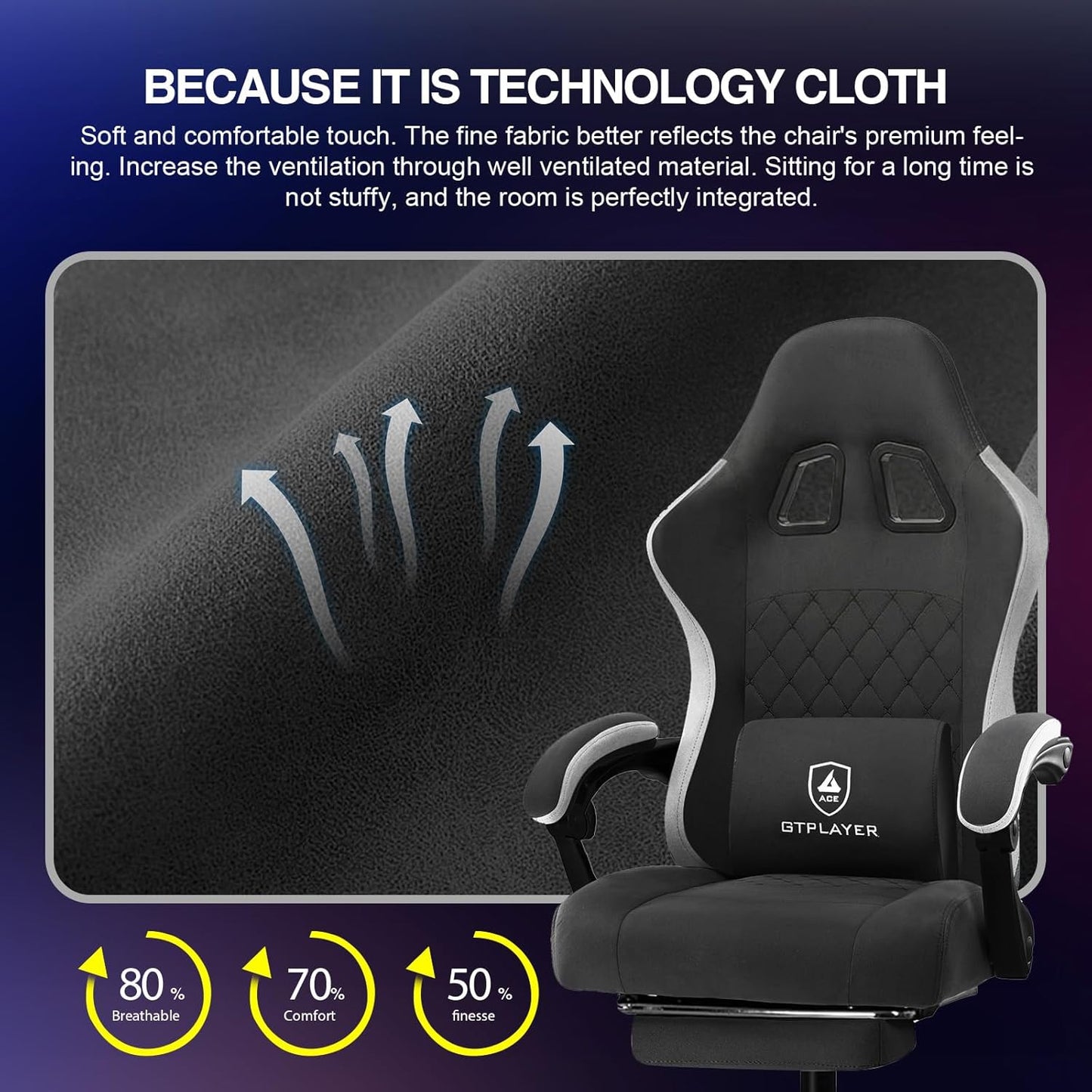 GTPLAYER Gaming Chair, Computer Office Chair with Pocket Spring Cushion, Linkage Armrests and Footrest, High Back Ergonomic Computer Chair with Lumbar Support Task Chair with Footrest(DPBlack)