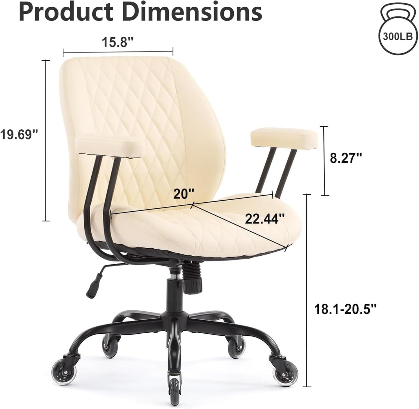YFO Home Office Desk Chair Office Rubber Casters Ergonomic Computer Chair with Lumbar Support Adjustable Height Rolling Swivel Executive Task Armrests Chair . Cream Leather