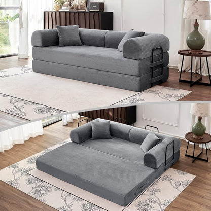 79'' Convertible Couch Bed, 5 in 1 Modular Floor Sofa, Folding Sleeper Couch with Pull Out Bed and Cushions, Corduroy Sofa for Small Spaces Living Room Bedroom Apartment Guest Room (Dark Gray) | No Assembly, Convertible Sofa, Space-Saving