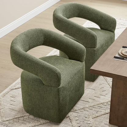 KISLOT Upholstered Dining Chairs with Casters, Modern Barrel Side Armchair with Rollers for Dining Room, Bedroom, Kitchen, Reading Room, Green, Set of 4