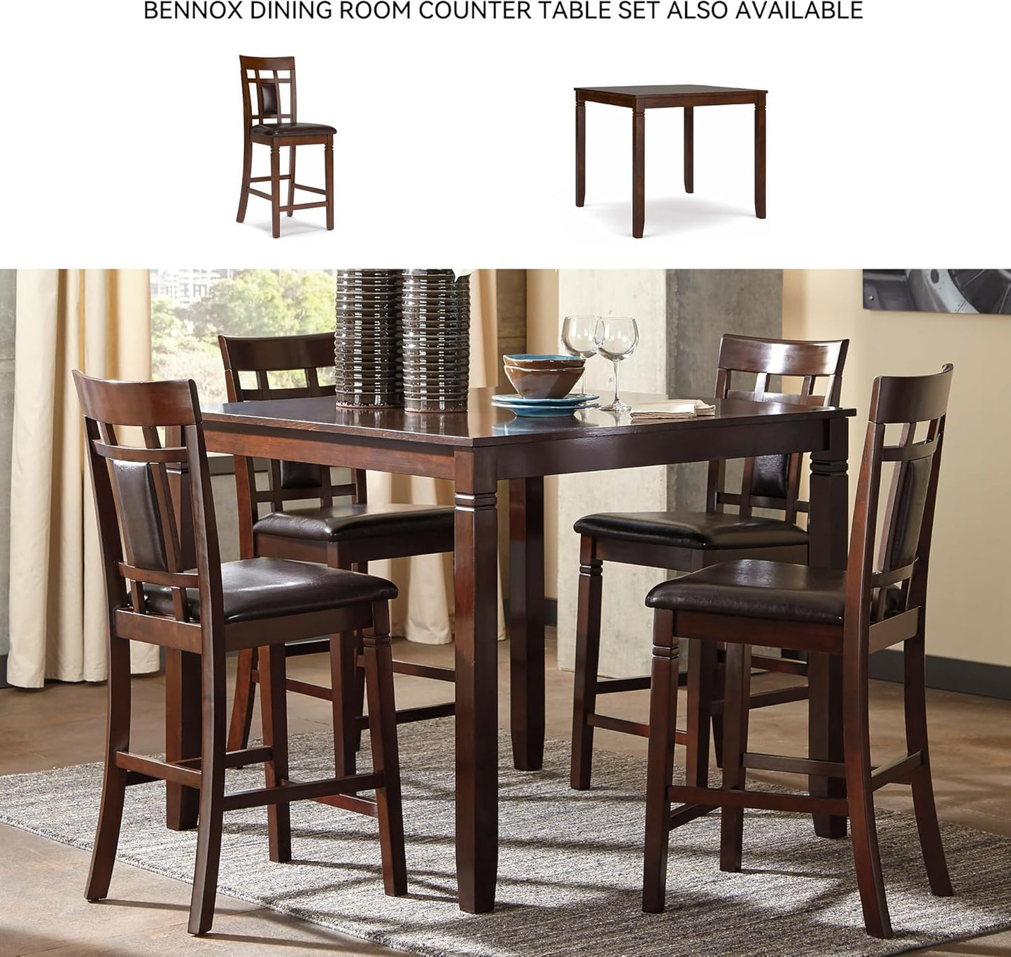 Signature Design by Ashley Bennox 6 Piece Dining Set with Upholstered Bench, Table & 4 Upholstered Chairs, Seats 6, Wood, Brown