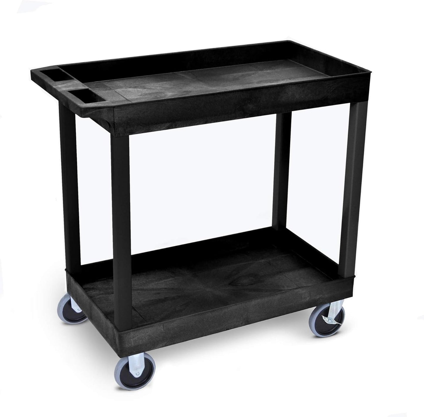 Stand Steady Tubstr 2 Shelf Utility Cart Supports Up to 250 lbs - Heavy-Duty Plastic Service Push Cart with Deep Shelves and 5" Casters, for Offices, Warehouse Storage, Garage (Black, 32 x 18 x 51)