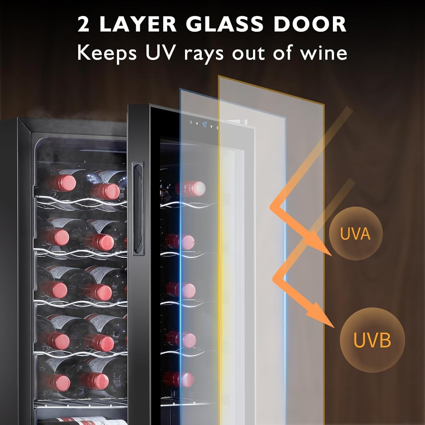24 Bottle Mini Fridge, Small Freestanding Wine Cooler Refrigerator for Red and White with 40-66F Digital Temperature Control Glass Door