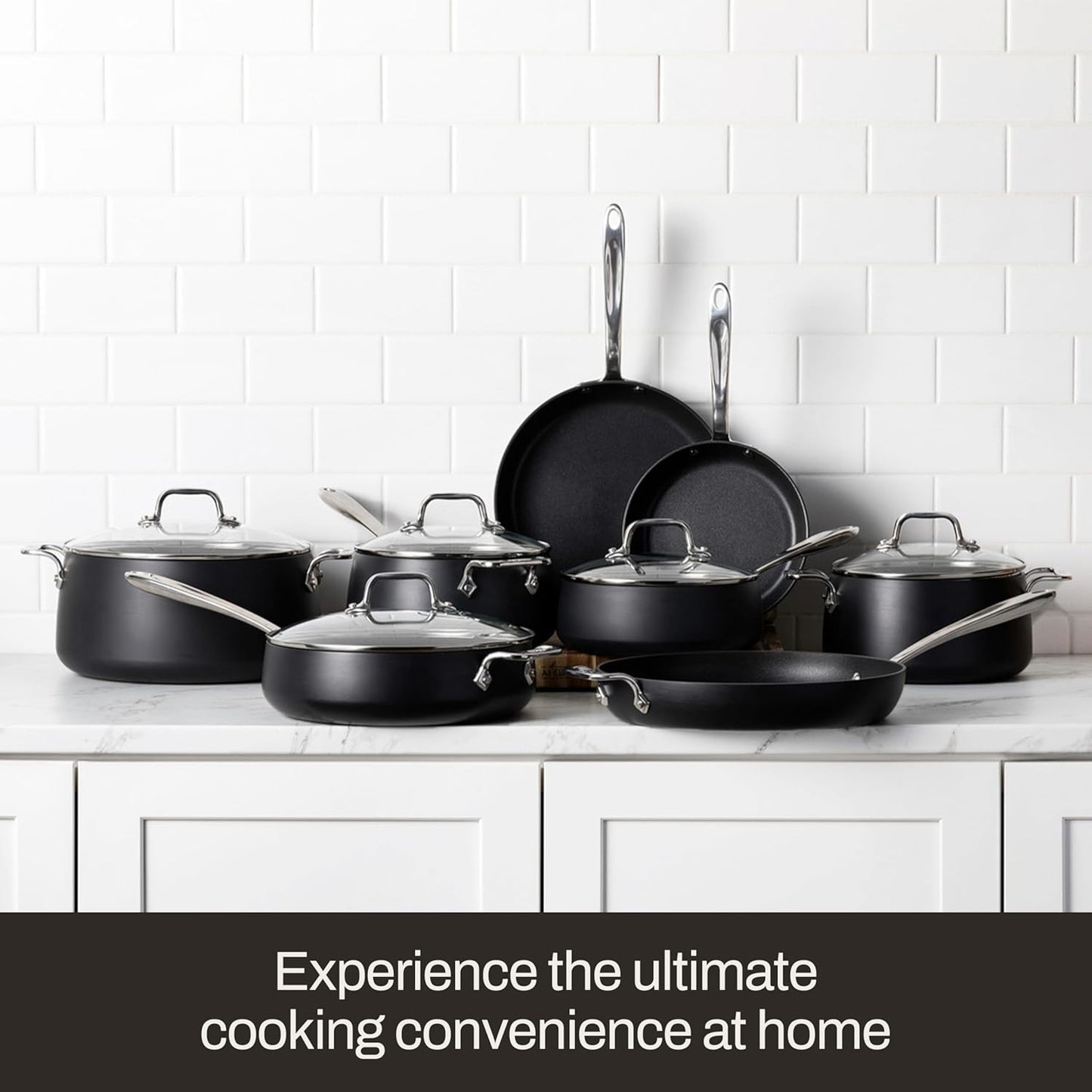 All-Clad HA1 Expert Hard Anodized Nonstick Cookware Set (13 Piece) Pots, Frying Pans, Dishwasher-Safe, Oven-Safe Up to 500°F Compatible with All Stovetops (Gas, Electric & Induction) - Black