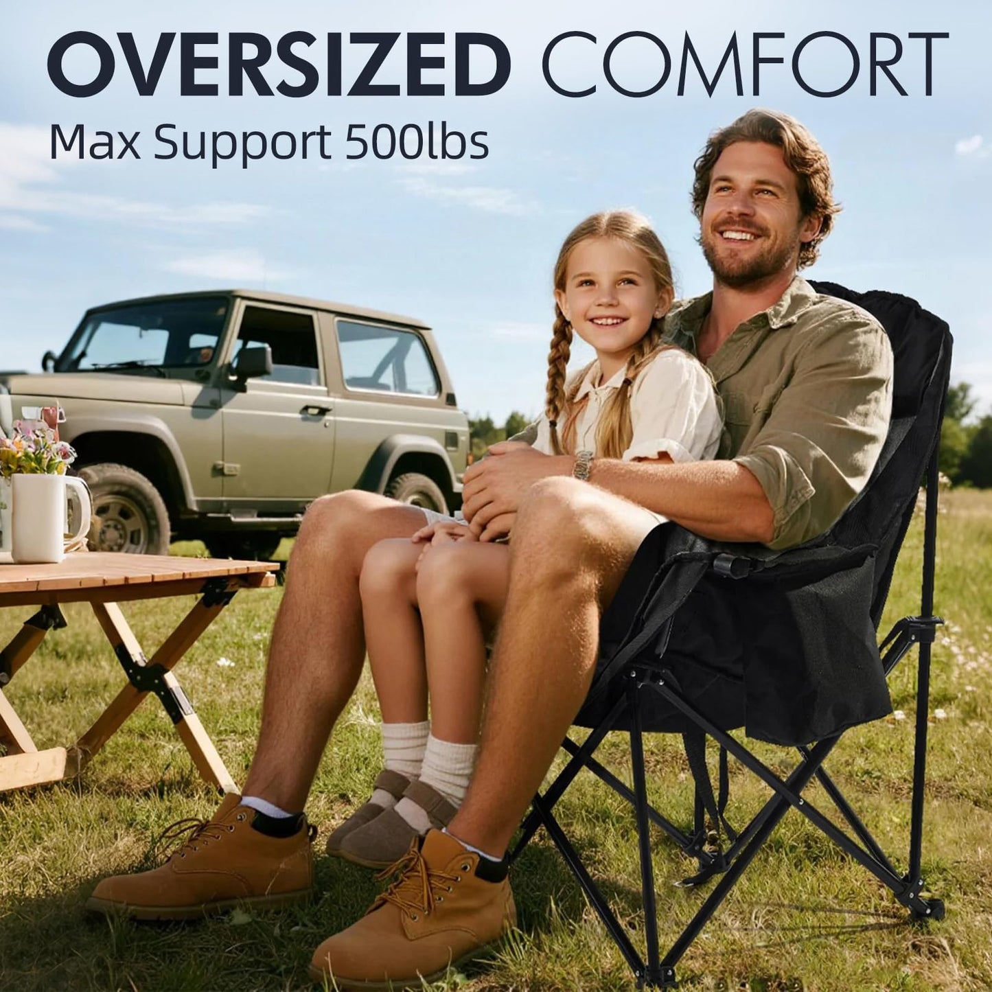 PUVASIA Oversized Camping Chair - Heavy Duty Padded Lawn Chair