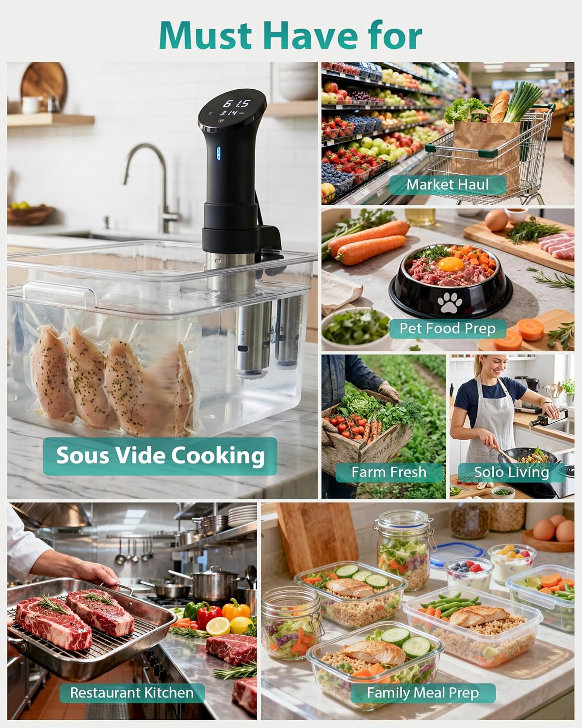 Dual Pump Vacuum Sealer for Food Storage & Sous Vide, Handle Lock, Double Heat Seal 5mm Wide, Built-in Cutter & Bag Roll Storage, External Vacuum Port, Dry/Moist Modes, Starter Kit Included
