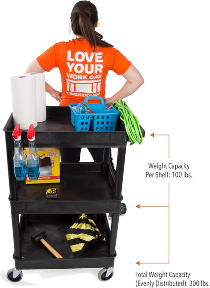 Stand Steady Tubstr Compact Utility Cart, Black, 2.5 in Deep Tub Shelves, 300 lbs Weight Capacity