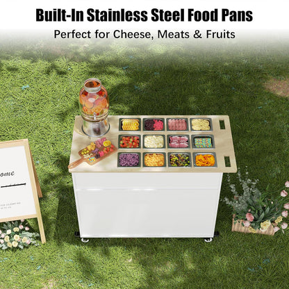 GDLF Charcuterie Cart with Stainless Steel Food Pans, Mobile Pizza Topping & Salad Bar Station, Buffet Serving Table for Home, Party & Catering