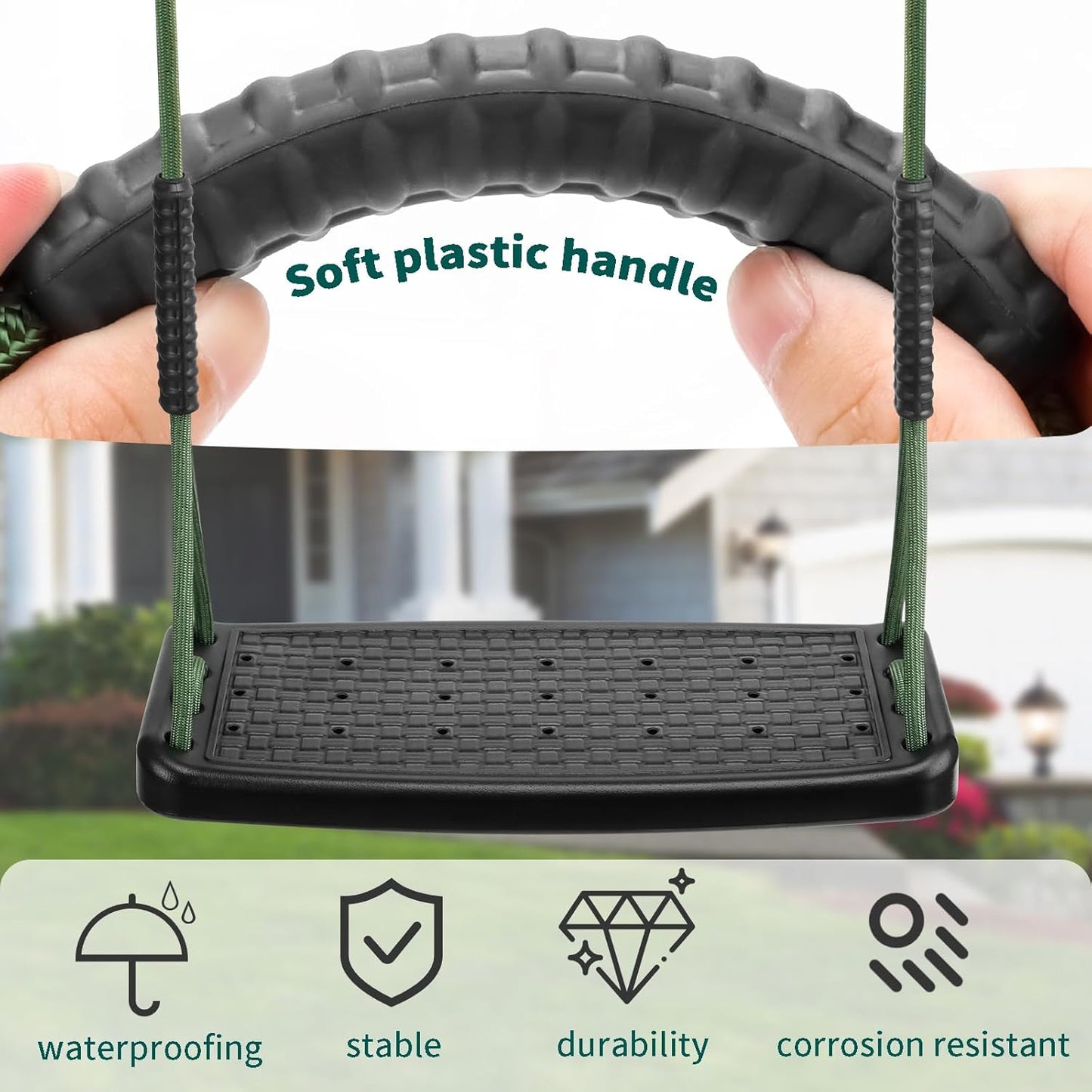 Plastic Swing Set Heavy Duty Replacement,with Adjustable Rope Non-Slip Hanging Tree,Children's Swing Seat Accessories Indoor Outdoor Backyard Playground,Black