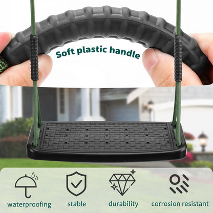 Plastic Swing Set Heavy Duty Replacement,with Adjustable Rope Non-Slip Hanging Tree,Children's Swing Seat Accessories Indoor Outdoor Backyard Playground,Black