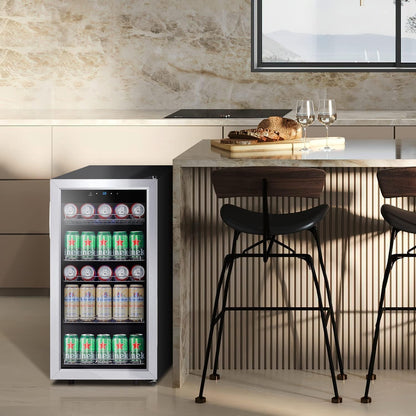 Kalamera Mini Beverage Fridge Refrigerator- 120 Cans Freestanding Drink Cooler - for Soda, Water, Beer or Wine with White LED Light