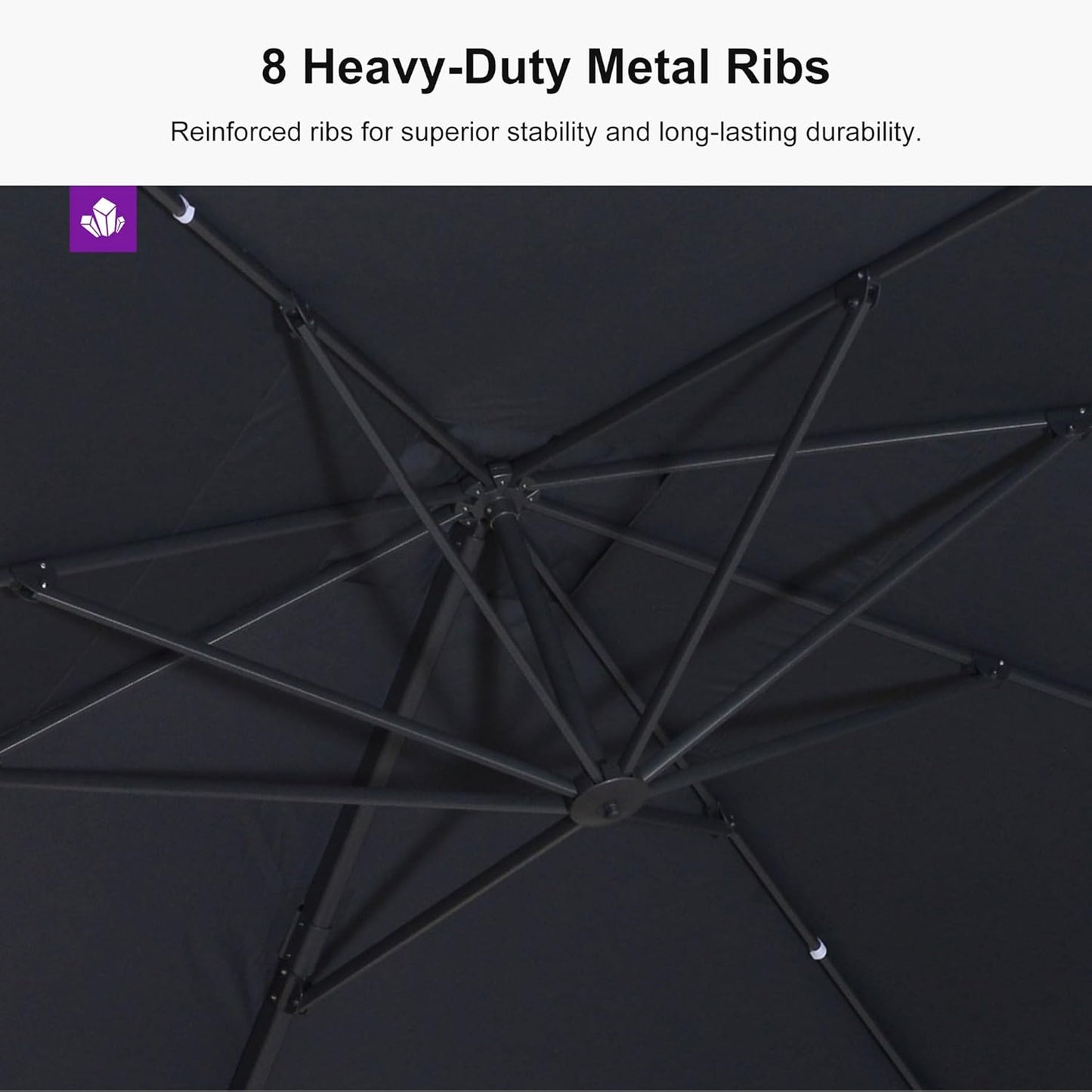 PURPLE LEAF 10' × 10' Patio Cantilever Umbrella Outdoor Square Adjustable Offset Umbrellas with 360-degree Rotation and 8 Heavy Duty Metal Ribs for Garden Deck Pool Gray