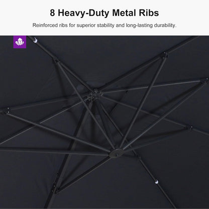 PURPLE LEAF 10' × 10' Patio Cantilever Umbrella Outdoor Square Adjustable Offset Umbrellas with 360-degree Rotation and 8 Heavy Duty Metal Ribs for Garden Deck Pool Gray
