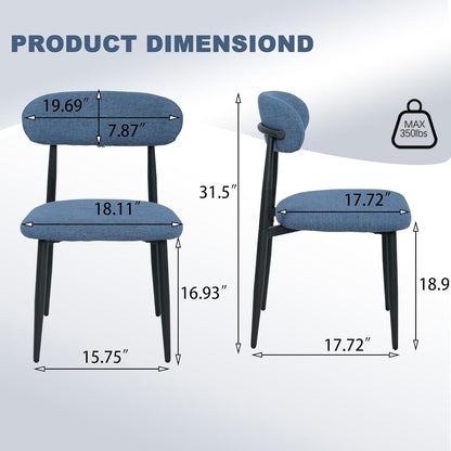 FREKEN Modern Upholstered Dining Chairs Set of 8, Mid-Century Metal Frame Linen Fabric Side Chair for Kitchen Dining Room, 350lbs Capacity, Blue