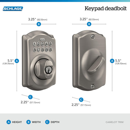 SCHLAGE Camelot Keypad Deadbolt Lock - Keyless Entry, Satin Nickel