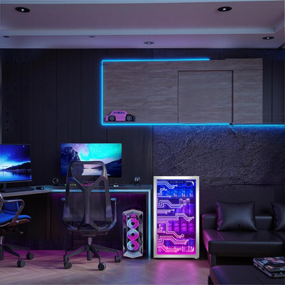 Manastin Gaming Light Up Beverage Refrigertor, Led Lighting Door 120 Cans Freestanding Beverage Fridge, Cyberpunk Beverage Cooler for Gaming, Gaming Room, Bar, Party (Lighting)