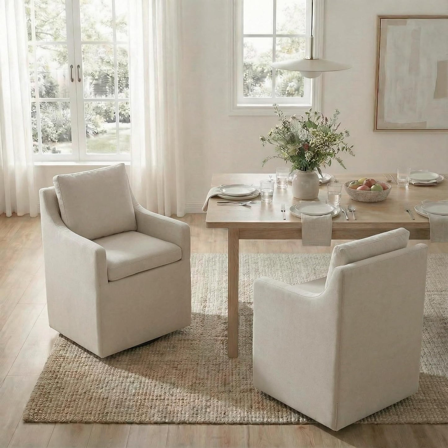 KISLOT Upholstered Dining Chairs Set of 4, Modern Dining Room Chairs with Casters & Washable Cover, Rolling Accent Chair with Hidden Storage for Kitchen, Farmhouse, Living Room, Flax Beige, 4 Box
