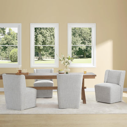 KISLOT Upholstered Dining Chairs Set of 4 with Casters, Wingback Modern Side Armless Deskchair with Rollers for Diningroom Bedroom Livingroom Reading Room, Light Grey Fabric