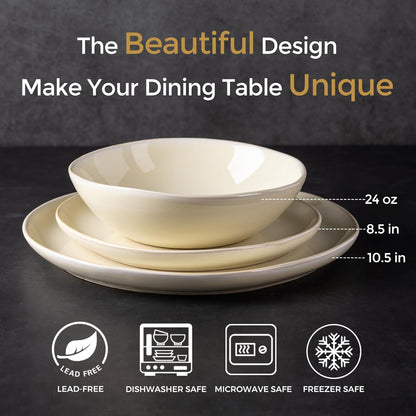 AmorArc Ceramic Dinnerware Sets,Handmade Reactive Glaze Stoneware Plates and Bowls Sets,Highly Scratch Resistant | Dishwasher & Microwave Safe Dishes Set,Service for 4 (12pc)
