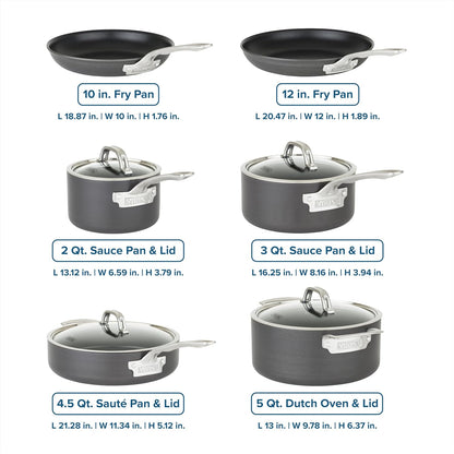 Viking Pots and Pans Set Non Stick, 10 Piece Hard Anodized Kitchen Cookware with Glass Lids, Black