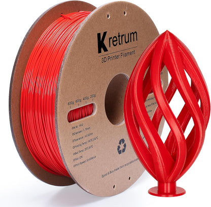 Kretrum PLA Filament 1.75 mm 3D Printer Filament Dimensional Accuracy +/- 0.02 mm 1 KG 2.2 lbs Cardboard Spool 3D Printing Filament Fits for Most FDM 3D Printers Red