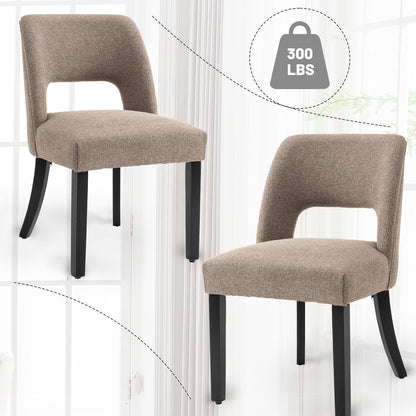 VKNOW Wooden Dining Chairs Set of 6, Modern Fabric Upholstered Dining Room Chair Kitchen Chairs, Farmhouse Dinner Chair for Kitchen Dining Room, Brown-Black Legs