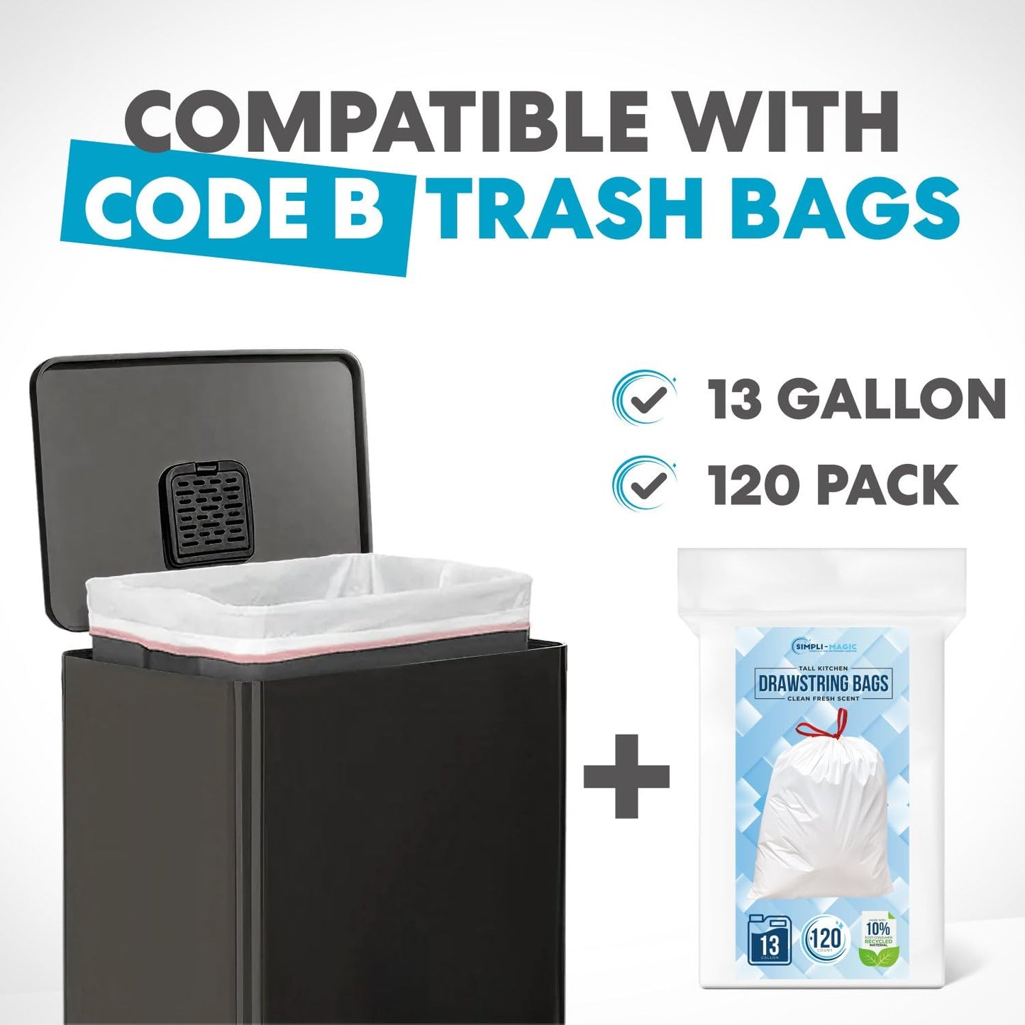 SIMPLI-MAGIC 13.2 Gallon Step Trash Can - Odor Control, Hands-Free