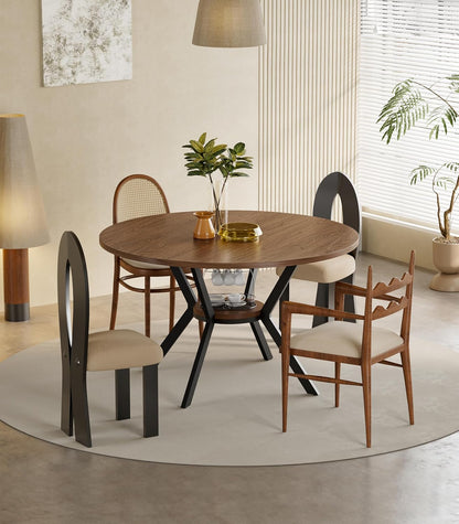 42" Round Dining Table for 4, Farmhouse Kitchen Table with Storage, Space Saving Circle Dinner Table, Rustic Wood Kitchen & Dining Room Tables with Metal Legs for Kitchen, Living Room, Dining Room