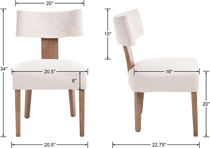 HNY Mid Century Modern Dining Chairs Set of 2 with Seat Covers, Farmhouse Linen Fabric Upholstered Accent Chairs Curved Backrest Kitchen Chairs, with Hardwood Frame, Beige