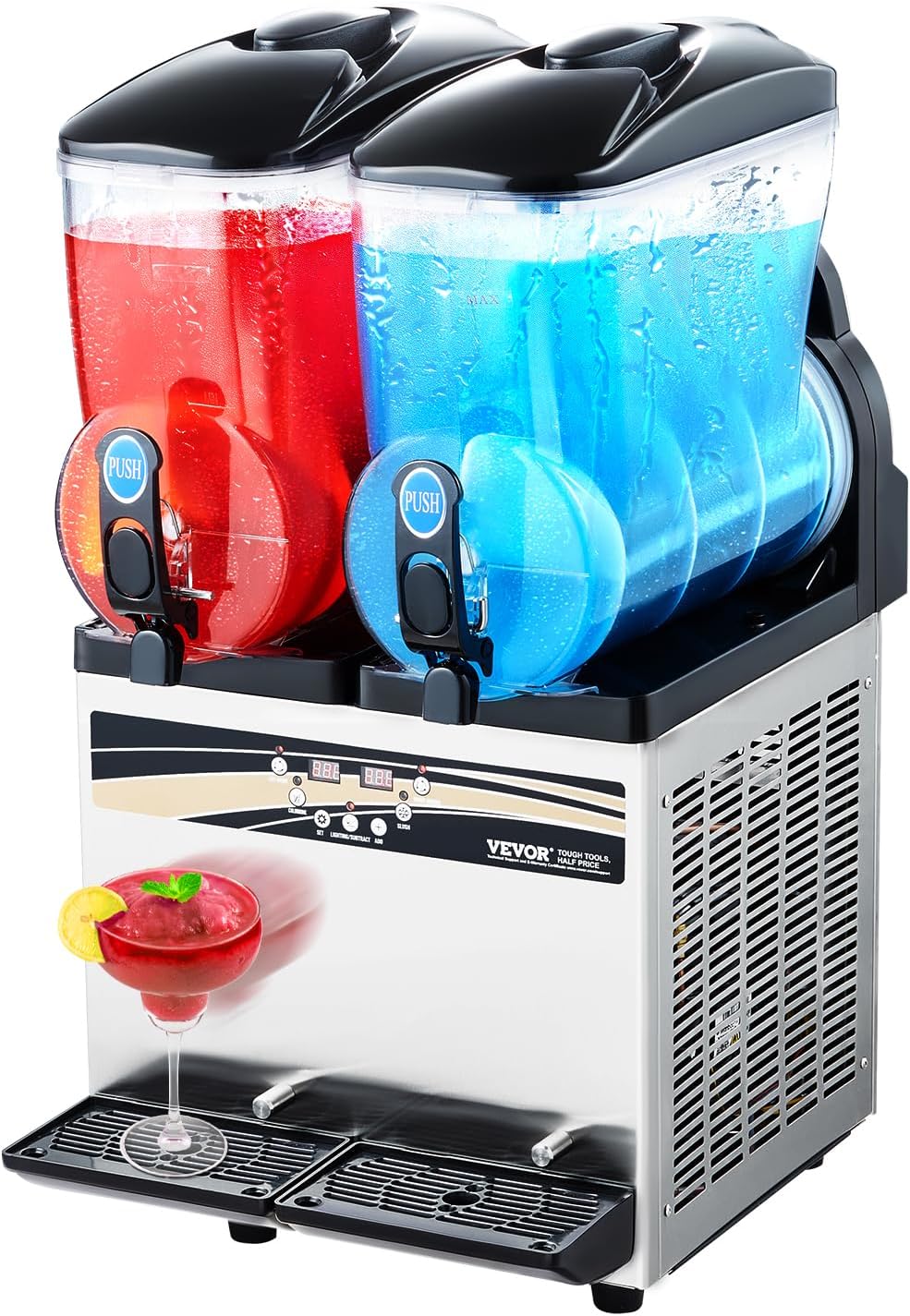 VEVOR Commercial Slushy Machine, 15Lx2 Double Tank Margarita Machine, 120 Cups Stainless Steel Margarita Smoothie Frozen Drink Machine, Slushie Machine for Party Restaurants Cafe Bars