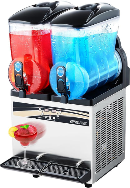 VEVOR Commercial Slushy Machine, 15Lx2 Double Tank Margarita Machine, 120 Cups Stainless Steel Margarita Smoothie Frozen Drink Machine, Slushie Machine for Party Restaurants Cafe Bars