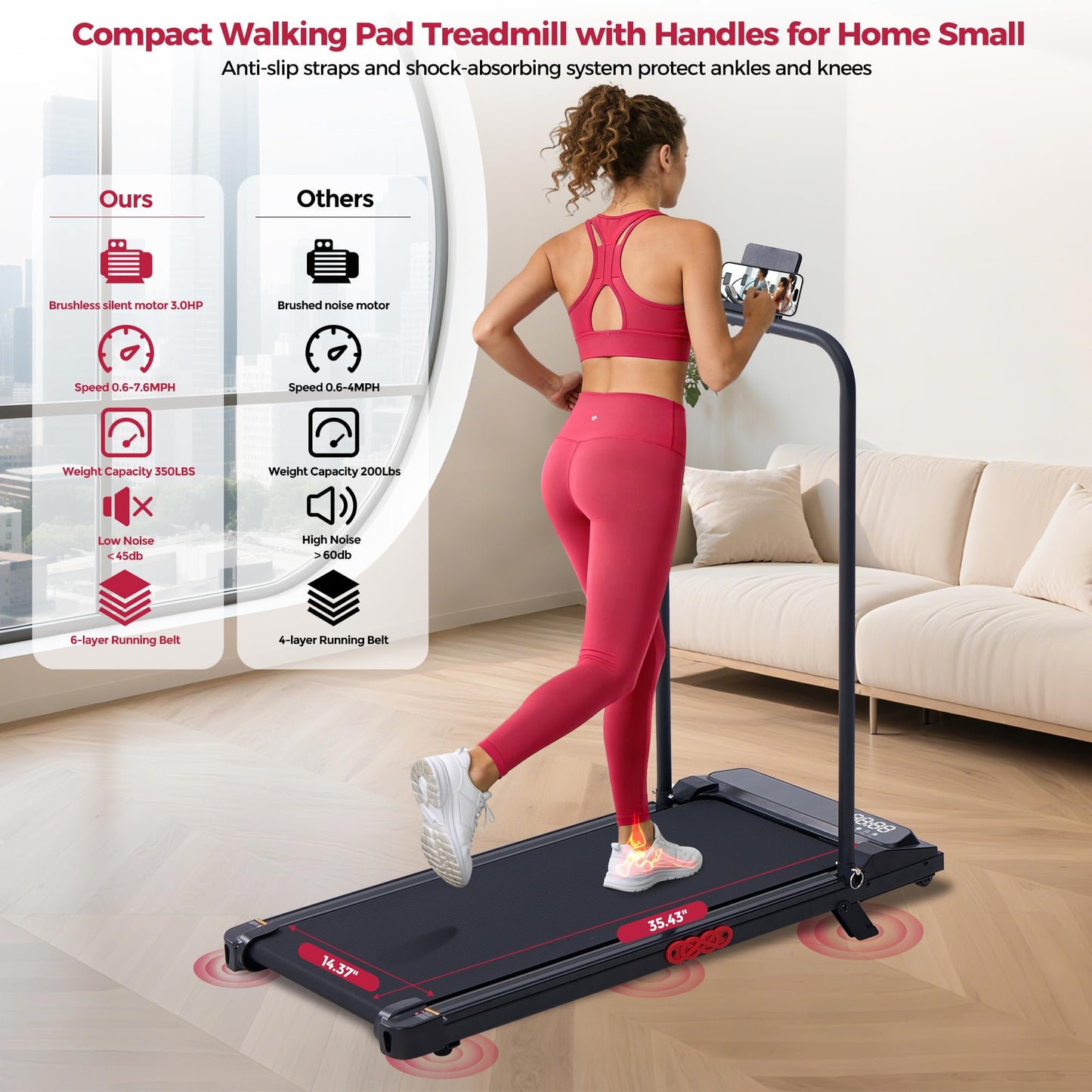 POTUPUS Walking Pad Treadmill with Handle Bar & Incline