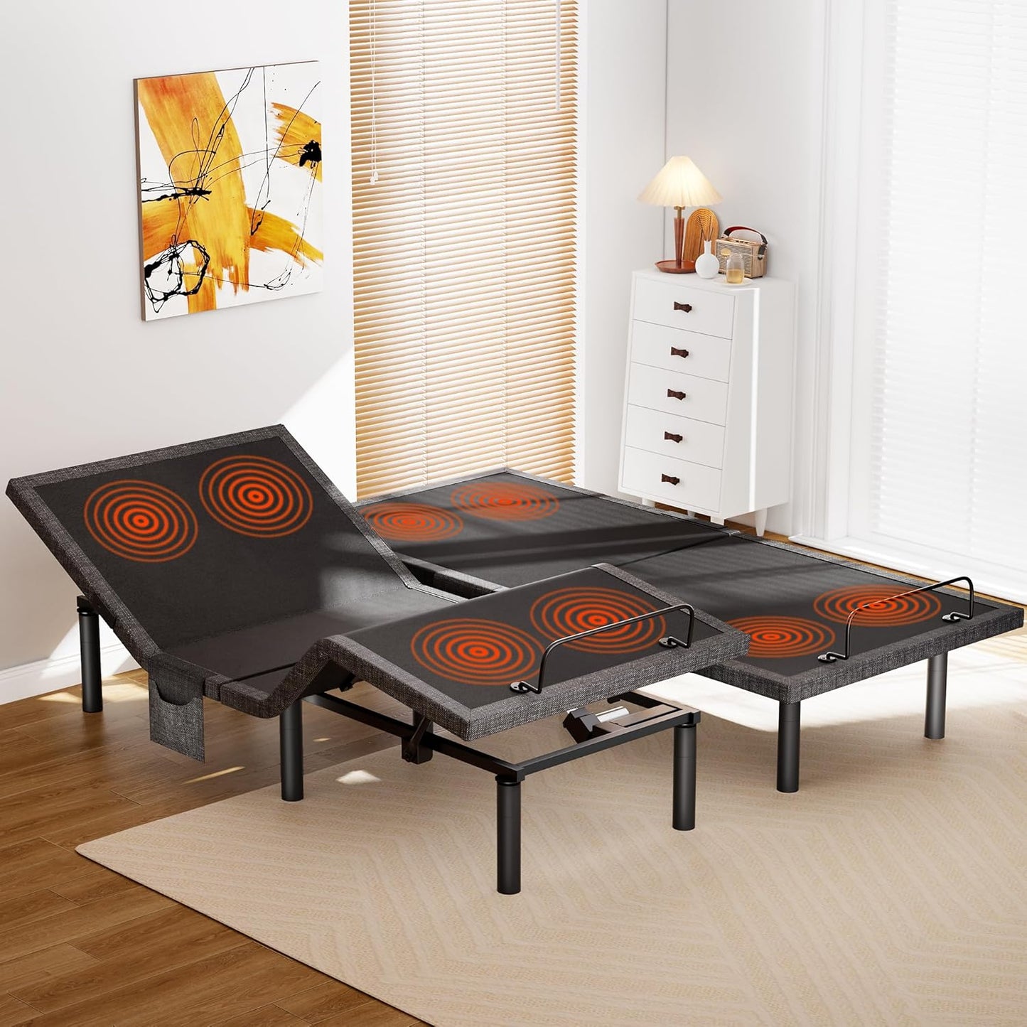 Amada Split King Adjustable Bed Frame with Massage, Adjustable Bed Base with 4 USB Ports & Under-Bed Nightlight, Head & Foot Incline, Electric Base with 4 Height Options, 01B-SK1