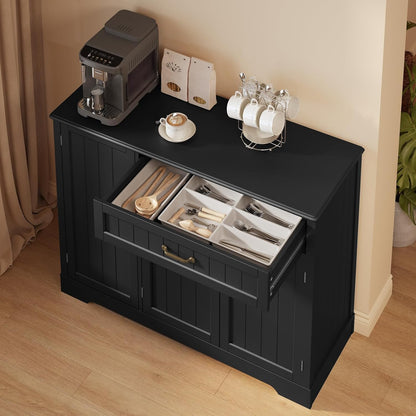 Gizoon Kitchen Sideboard Buffet Cabinet with Storage Small Coffee Bar Cabinet with Drawer, Kitchen Pantry Storage Cabinet with Door and Shelves for Bathroom and Living Room, Black