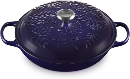 Le Creuset Olive Branch Collection Enameled Cast Iron Signature Braiser, 3.5 qt., Indigo with Embossed Lid